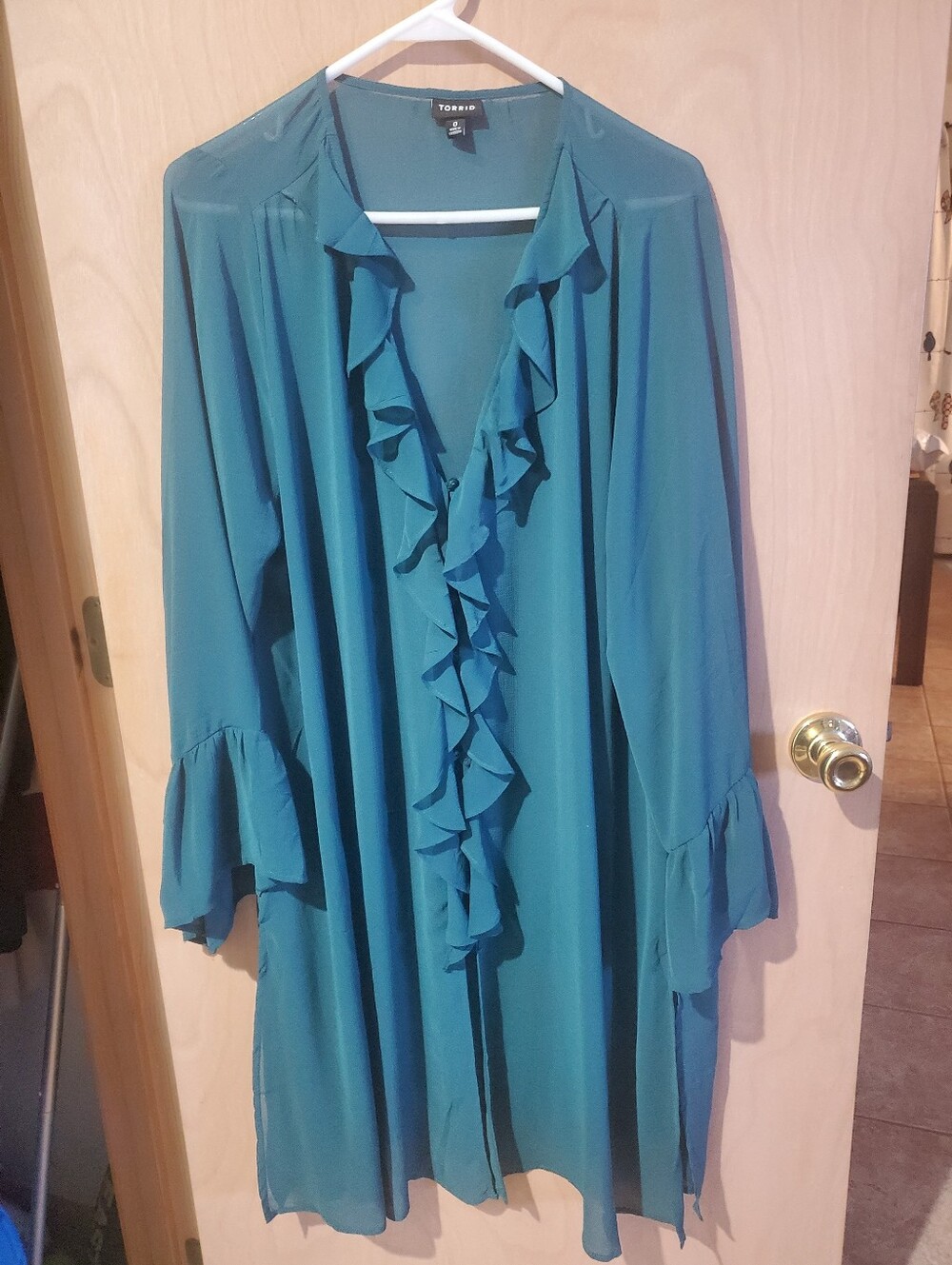 Torrid Teal Ruffle Front Women's Duster
